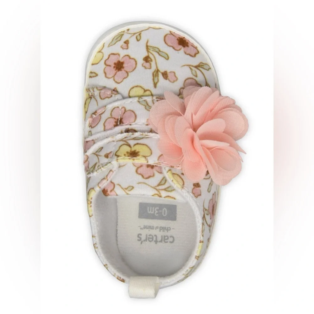 Carter's Floral Baby Shoes with Pink Flowers! Color: Salmon